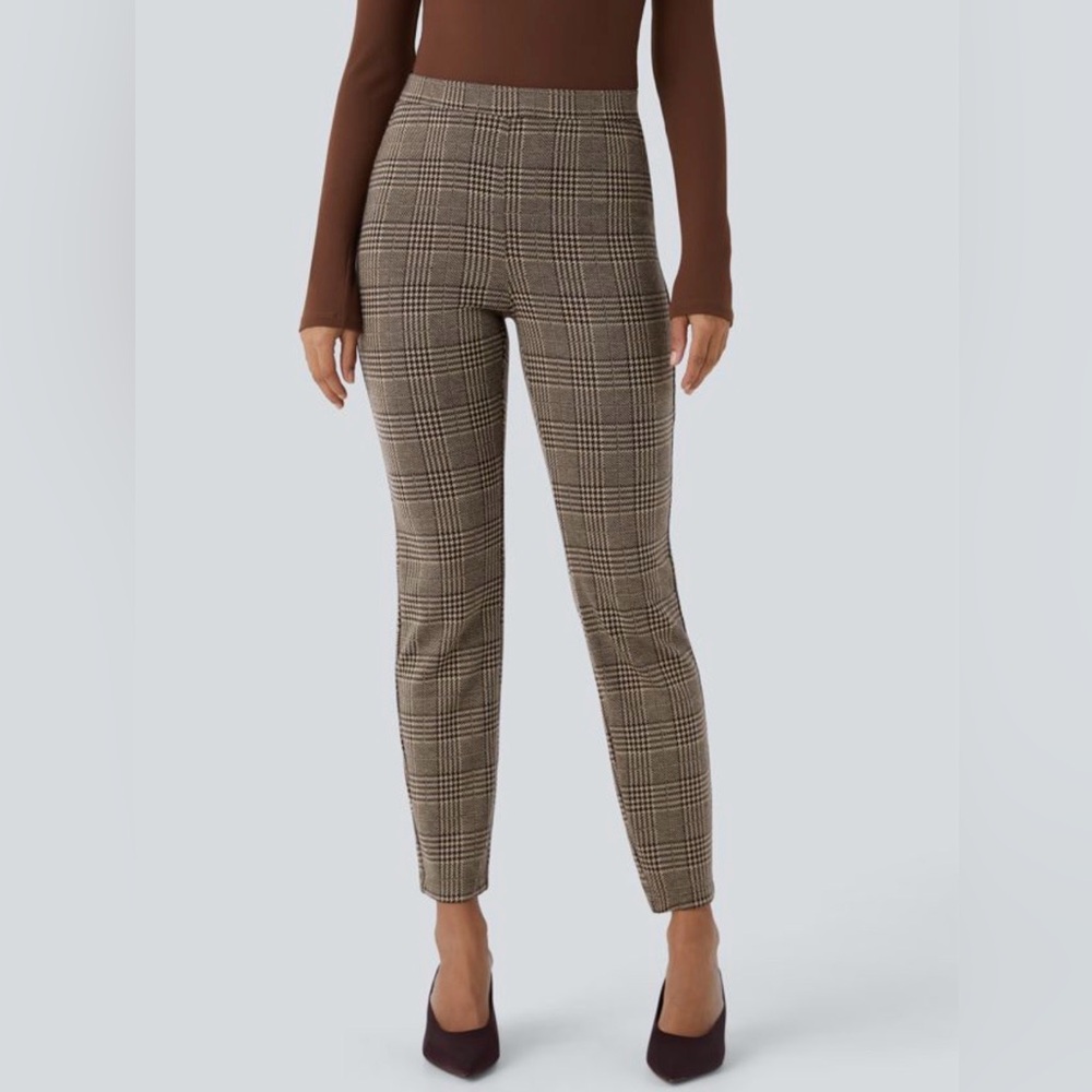 Halara Flex™ Skinny Check Work Trousers with High Waist Pockets medium